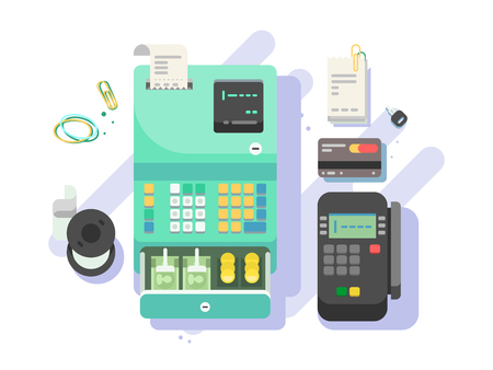 Cash machine with money and terminal for cardsのイラスト素材