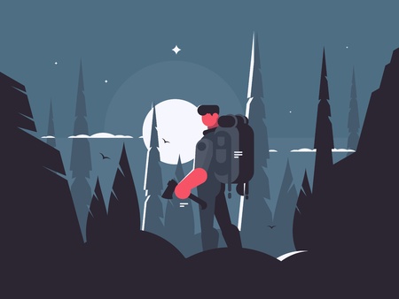 Man traveler in night hikeのイラスト素材