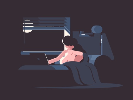 Pretty frustrated girl in bedのイラスト素材