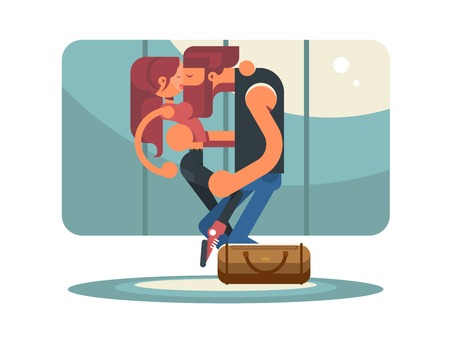 Happy couple kissing in elevatorのイラスト素材