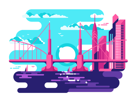 Modern urban bridge design flatのイラスト素材