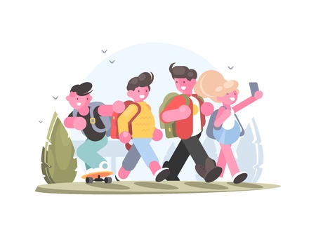 Friendly group of schoolchildrenのイラスト素材