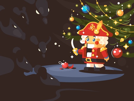 Character of nutcracker on colorful presentation.