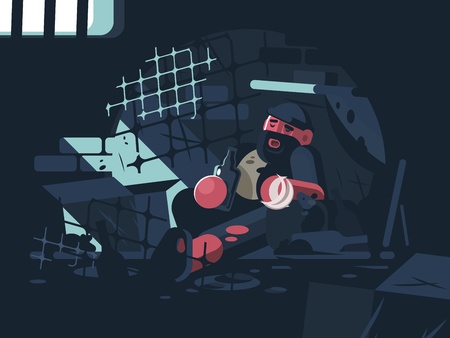Homeless man sleeps in streetのイラスト素材