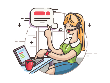 Girl operator in call center round vector illustrationのイラスト素材