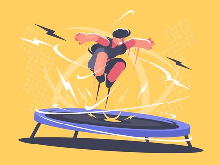 Athlete jumping on trampoline in cartoon illustration.のイラスト素材