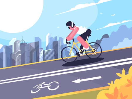 Cyclist on track for cyclists Vector illustration.のイラスト素材