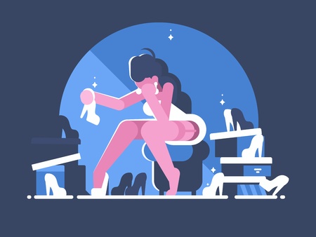 Girl selects fashion shoesのイラスト素材