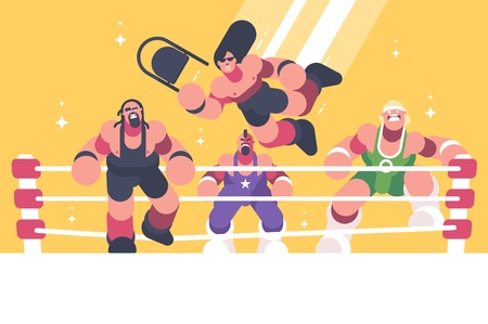 Strong and powerful wrestlers in ringのイラスト素材
