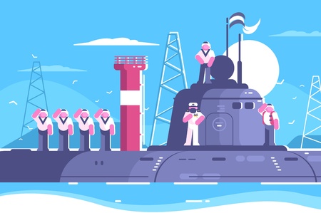 Captain with crew on submarineのイラスト素材