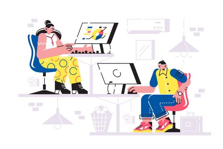 Man and woman working in officeのイラスト素材