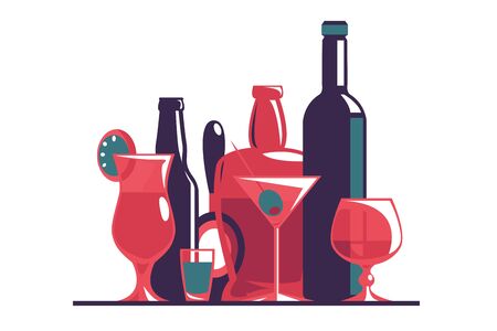Alcoholic and non alcoholic drinks setのイラスト素材