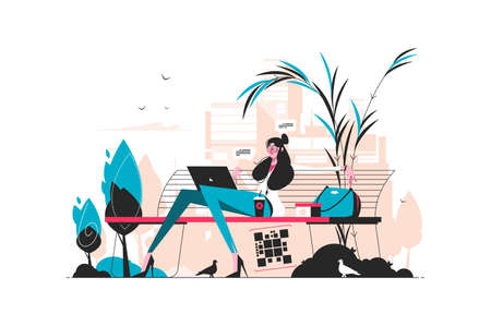 Girl having lunch in parkのイラスト素材