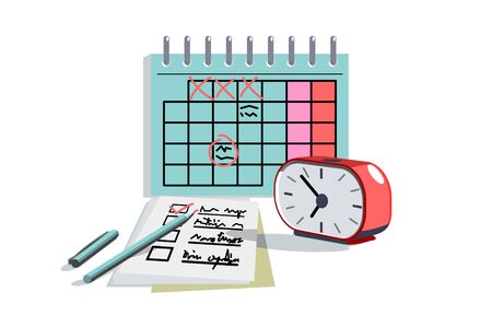 Planning day schedule in paper diary or notebookのイラスト素材