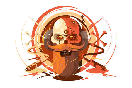 Skull with beard on headphoneのイラスト素材