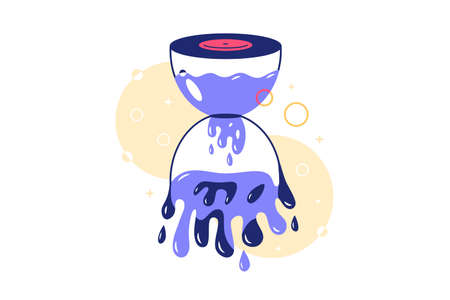 Hourglass filled with water vector illustration. Countdown and symbol for time passing flat style....