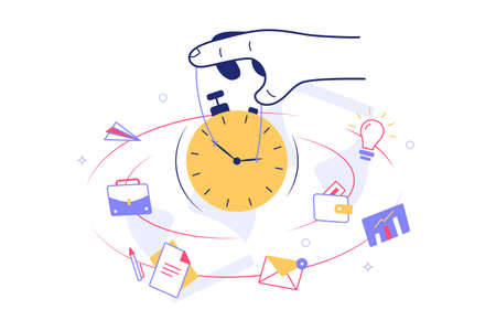 Person holding clock dial vector illustration. Planning day and things to do flat style. Time...