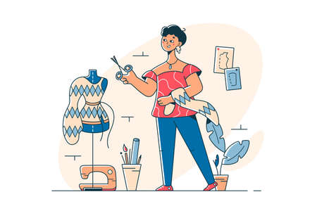 Young woman creating fashion clothesのイラスト素材