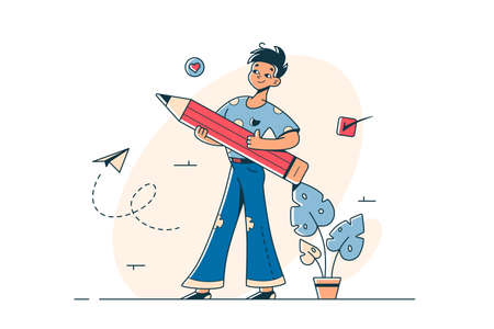 Young guy with pen filling formのイラスト素材