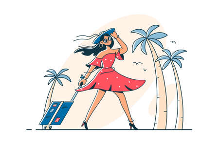 Girl on vacation with luggageのイラスト素材