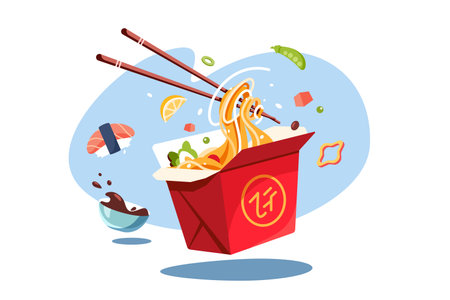 Traditional chinese cuisine with chopsticksのイラスト素材
