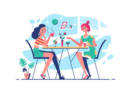 Best friends communicating drinking coffeeのイラスト素材