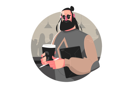 Dude with tablet in cafe
