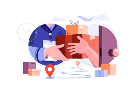 Delivery courier give package to ownerのイラスト素材