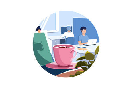 Pink mug put on office deskのイラスト素材