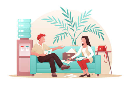 Man and woman colleagues discussing new projectのイラスト素材