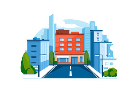 Street cityscape with road, buildingsのイラスト素材