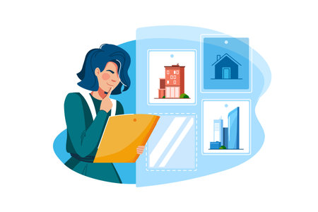 Woman making choice of real estate rental optionsのイラスト素材