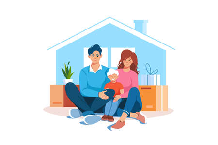 Happy friendly family sitting together at homeのイラスト素材