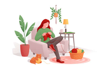 Woman knitting needles warm clothesのイラスト素材