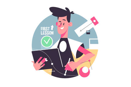 First remote lesson via laptopのイラスト素材