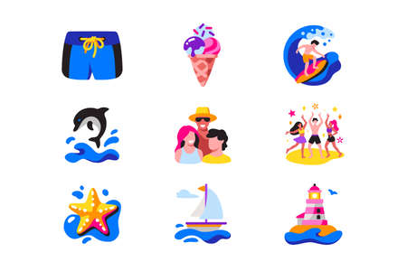 Vacation and travel icons set, time to restのイラスト素材