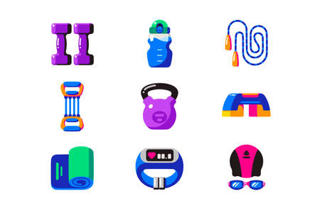 Sport or fitness workout equipment icons setのイラスト素材