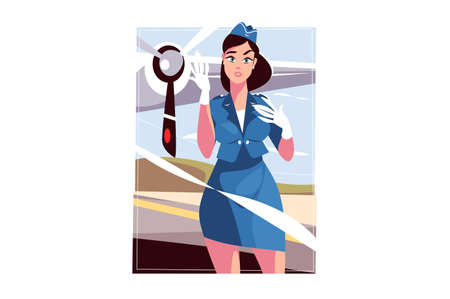 Stewardess in blue uniform at workのイラスト素材