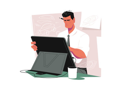 Male engineer architect working at graphics tabletのイラスト素材