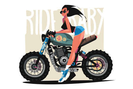 Beautiful biker girl riding motorbikeのイラスト素材