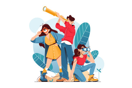 Three characters searching for somethingのイラスト素材
