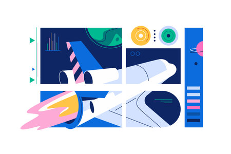 Spaceship flies in outer spaceのイラスト素材