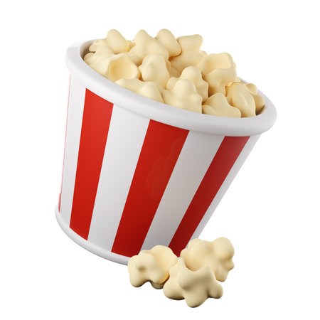 Popcorn in paper striped bucketの写真素材