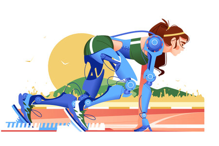 Girl runner - robot ready to start on trackのイラスト素材
