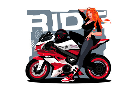 Woman sits on sport bikeのイラスト素材