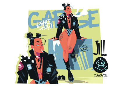 Girl in leather jacket with cigaretteのイラスト素材