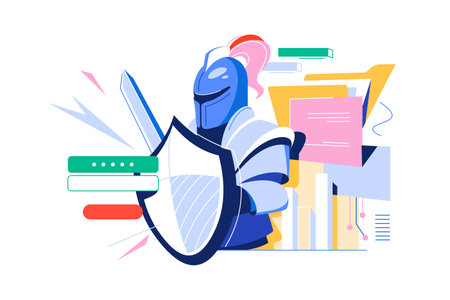 Knight in armor protects data with a passwordのイラスト素材