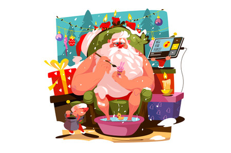 Santa making gifts for childrenのイラスト素材