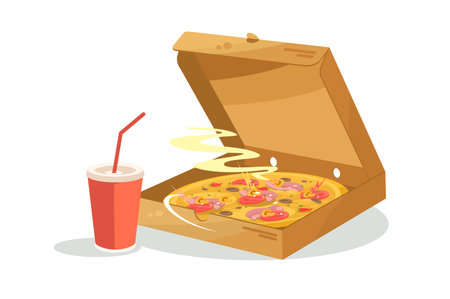 Fresh Pizza and Cold Drinkのイラスト素材