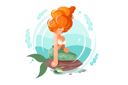 Mermaid Resting on Rockのイラスト素材